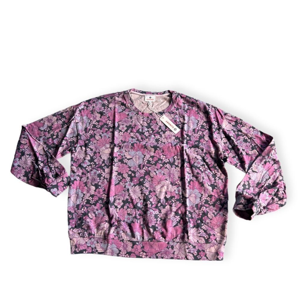 Sundry Floral Crewneck Sweatshirt in Pink and Purple